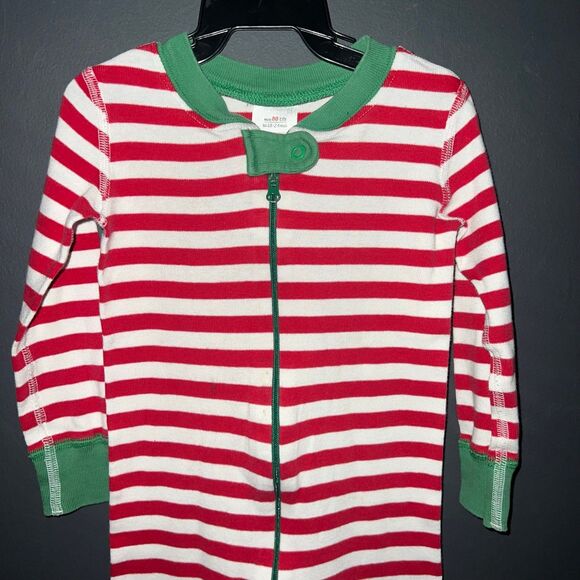 Hanna Andersson 18-24m Christmas Romper Zip Up Footless Pajamas Red White Green - Picture 2 of 7